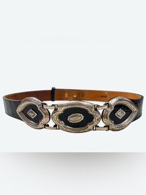 Brighton Western-Inspired Concho Leather Belt – Silver Tone Hardware